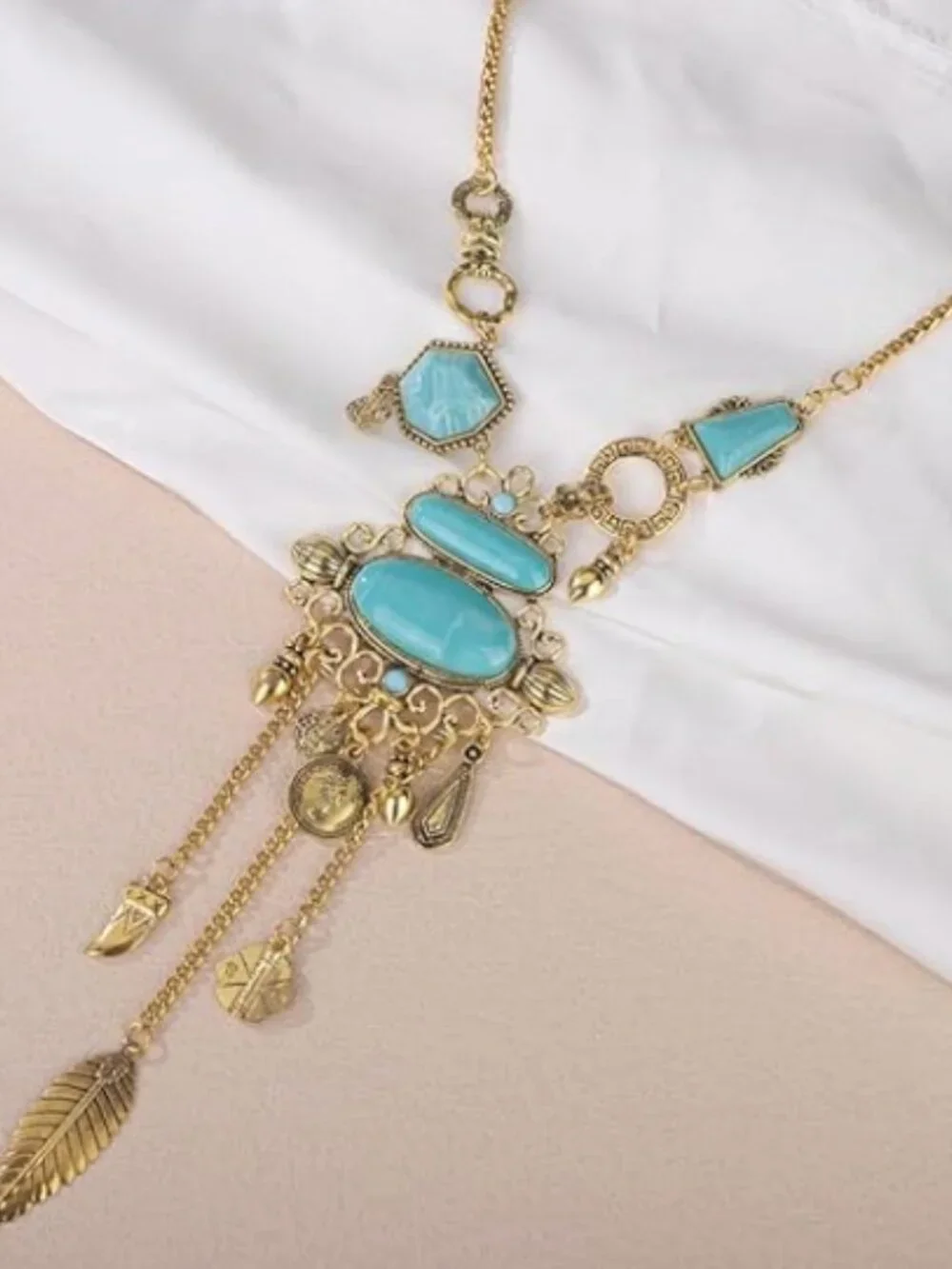 ♡ Bohemian Coin Collar Bib Statement Turquoise Multilayer Necklace♡